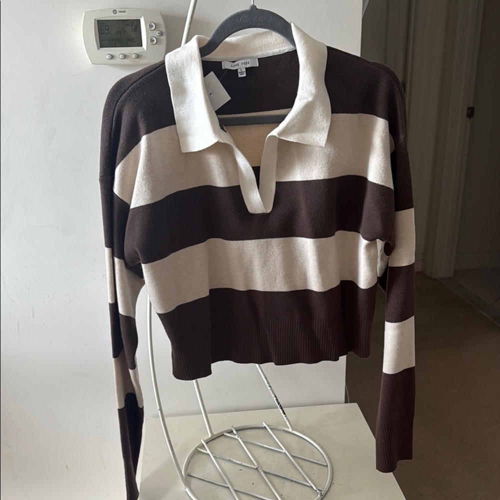 Striped Brown and White Women's Top